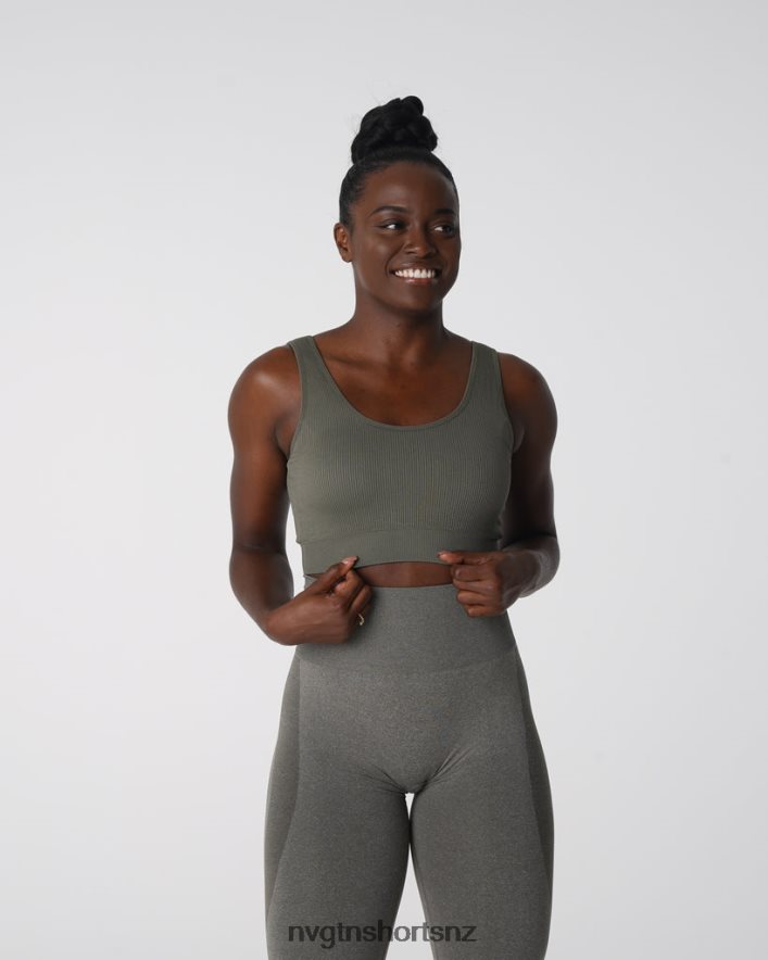 NVGTN Women Desire Ribbed Seamless Bra 8204ZJ142 Khaki Green Fitness