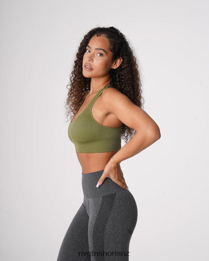 NVGTN Women Galaxy Ribbed Seamless Bra 8204ZJ243 Khaki Green Fitness