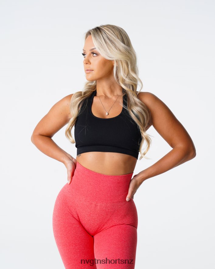 NVGTN Women Limitless Ribbed Seamless Halter Bra 8204ZJ114 Black Fitness