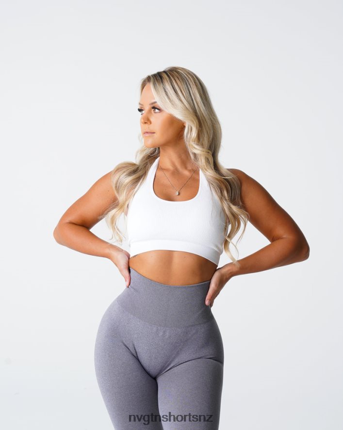 NVGTN Women Limitless Ribbed Seamless Halter Bra 8204ZJ115 White Fitness