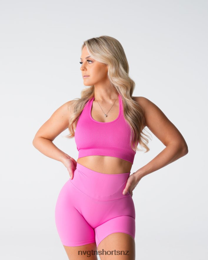 NVGTN Women Limitless Ribbed Seamless Halter Bra 8204ZJ116 Bubble Gum Pink Fitness