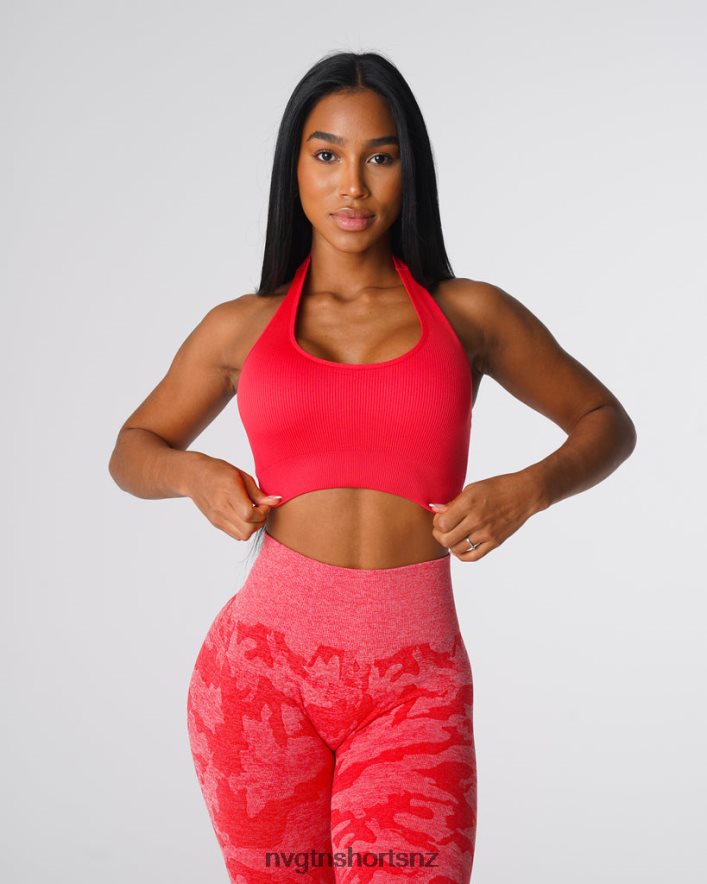 NVGTN Women Limitless Ribbed Seamless Halter Bra 8204ZJ137 Candy Apple Fitness