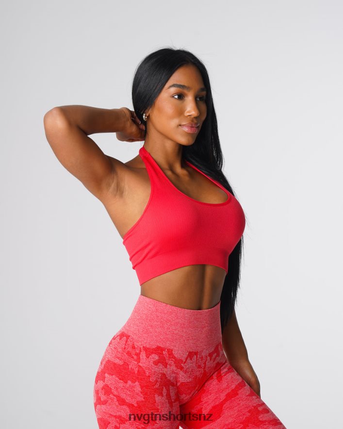 NVGTN Women Limitless Ribbed Seamless Halter Bra 8204ZJ137 Candy Apple Fitness