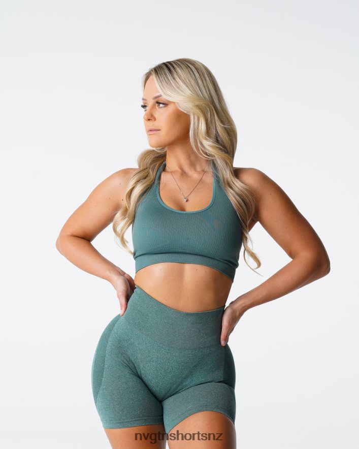 NVGTN Women Limitless Ribbed Seamless Halter Bra 8204ZJ138 Forest Green Fitness