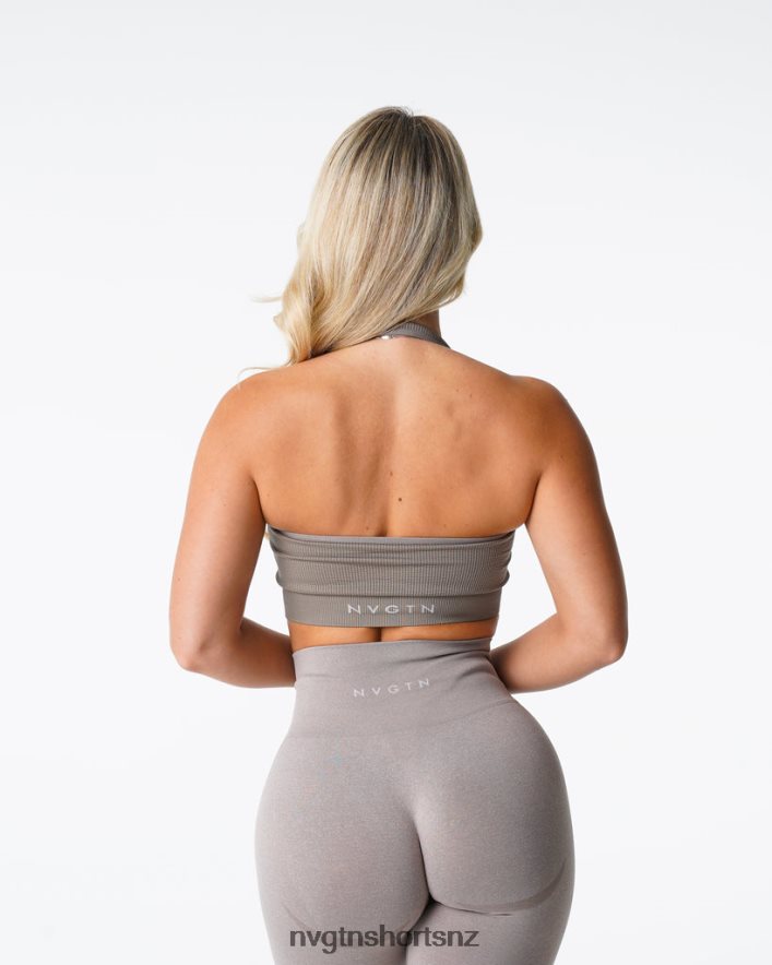 NVGTN Women Limitless Ribbed Seamless Halter Bra 8204ZJ147 Taupe Fitness