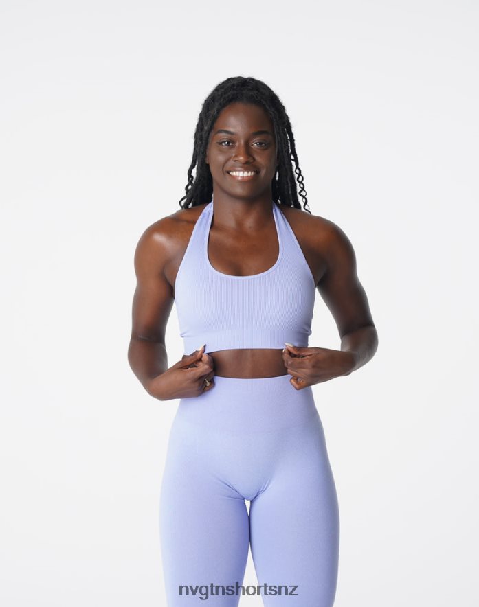 NVGTN Women Limitless Ribbed Seamless Halter Bra 8204ZJ204 Periwinkle Fitness